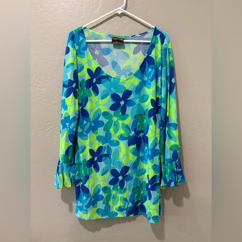 Underwraps A Cut Above Blue & Green Floral Long Sleeve Top